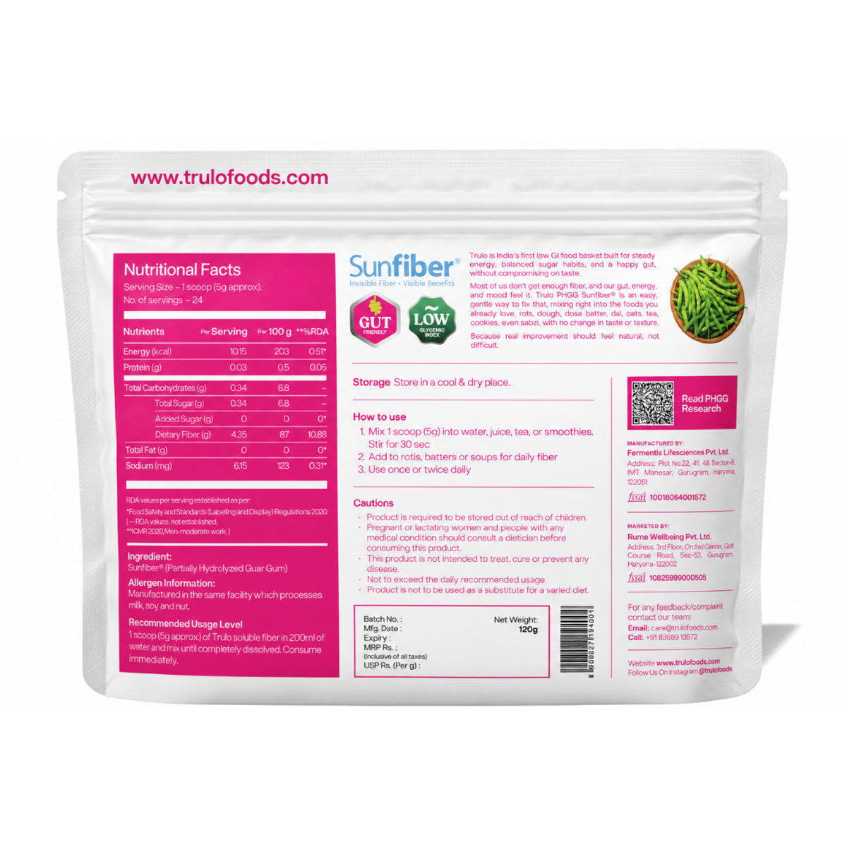 Trulo Sunfiber® Soluble Fiber – Gut Health Support, Blood Glucose Management
