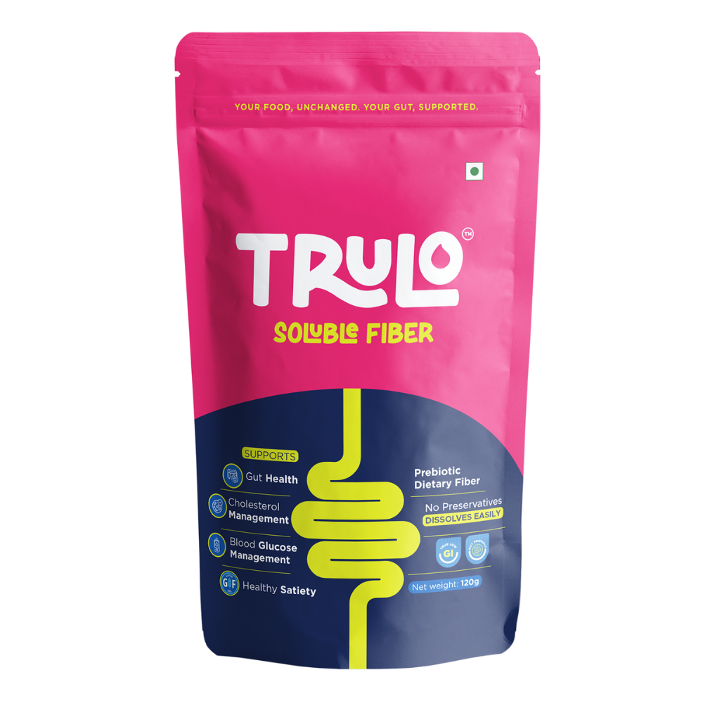 Trulo Soluble Fiber Powder - Authentic Sunfiber® PHGG, Supports Gut Health, Digestion, Blood Sugar & Cholesterol, Diabetic Friendly, Gluten-Free, Low GI - 120g