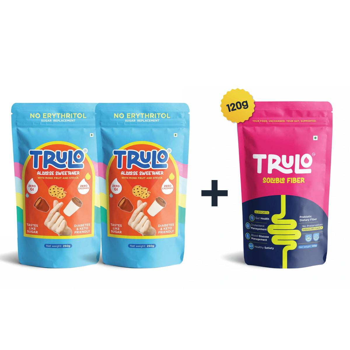 Trulo ‘No Erythritol’ Allulose Sweetener with Monk Fruit and Stevia – Low GI Sugar Alternative - 250g