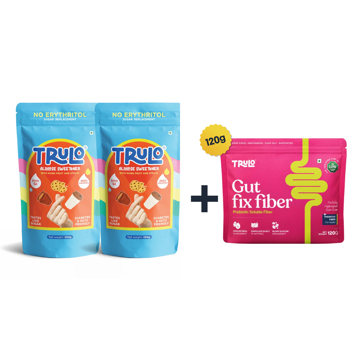 Trulo ‘No Erythritol’ Allulose Sweetener with Monk Fruit and Stevia – Low GI Sugar Alternative - 250g