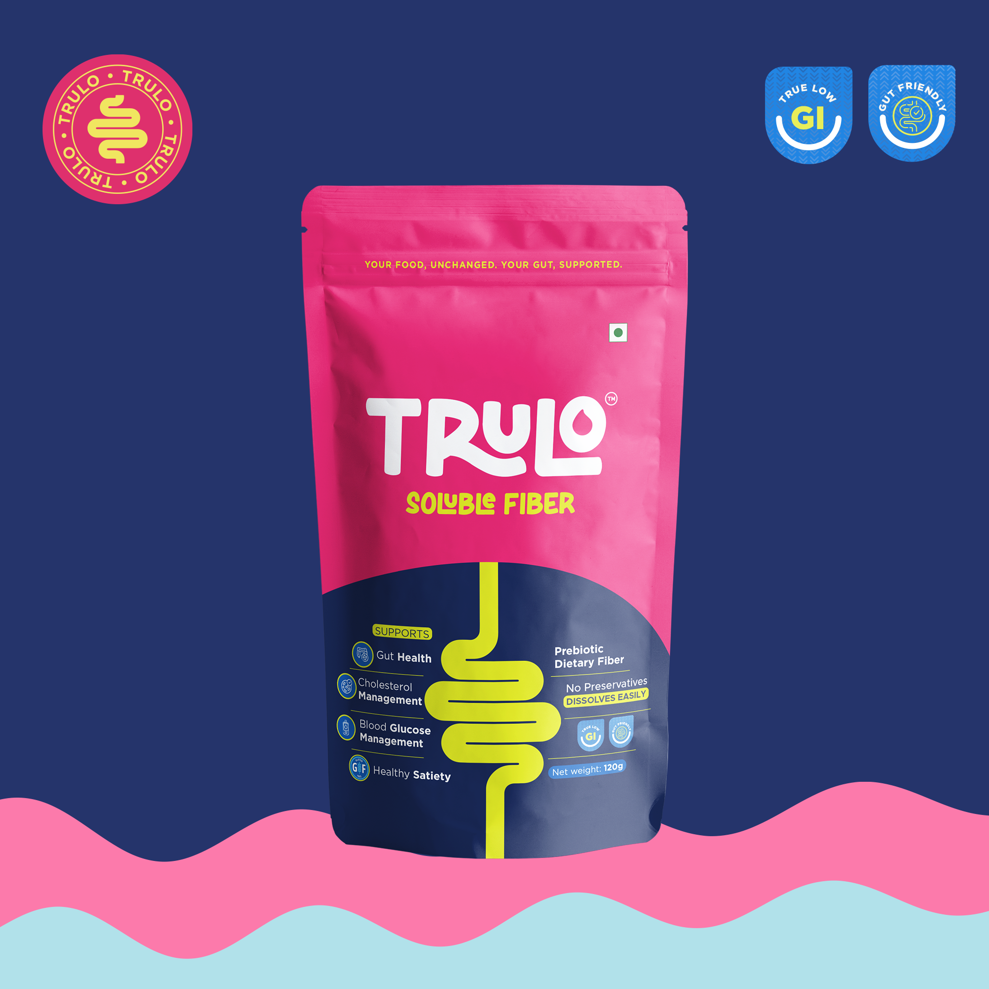 Trulo Prebiotic Fiber Supplement Powder | Sunfiber® PHGG | Supports Gut Health, Digestion, Blood Sugar & Cholesterol | Diabetic Friendly | Gluten-Free, Low GI 120g