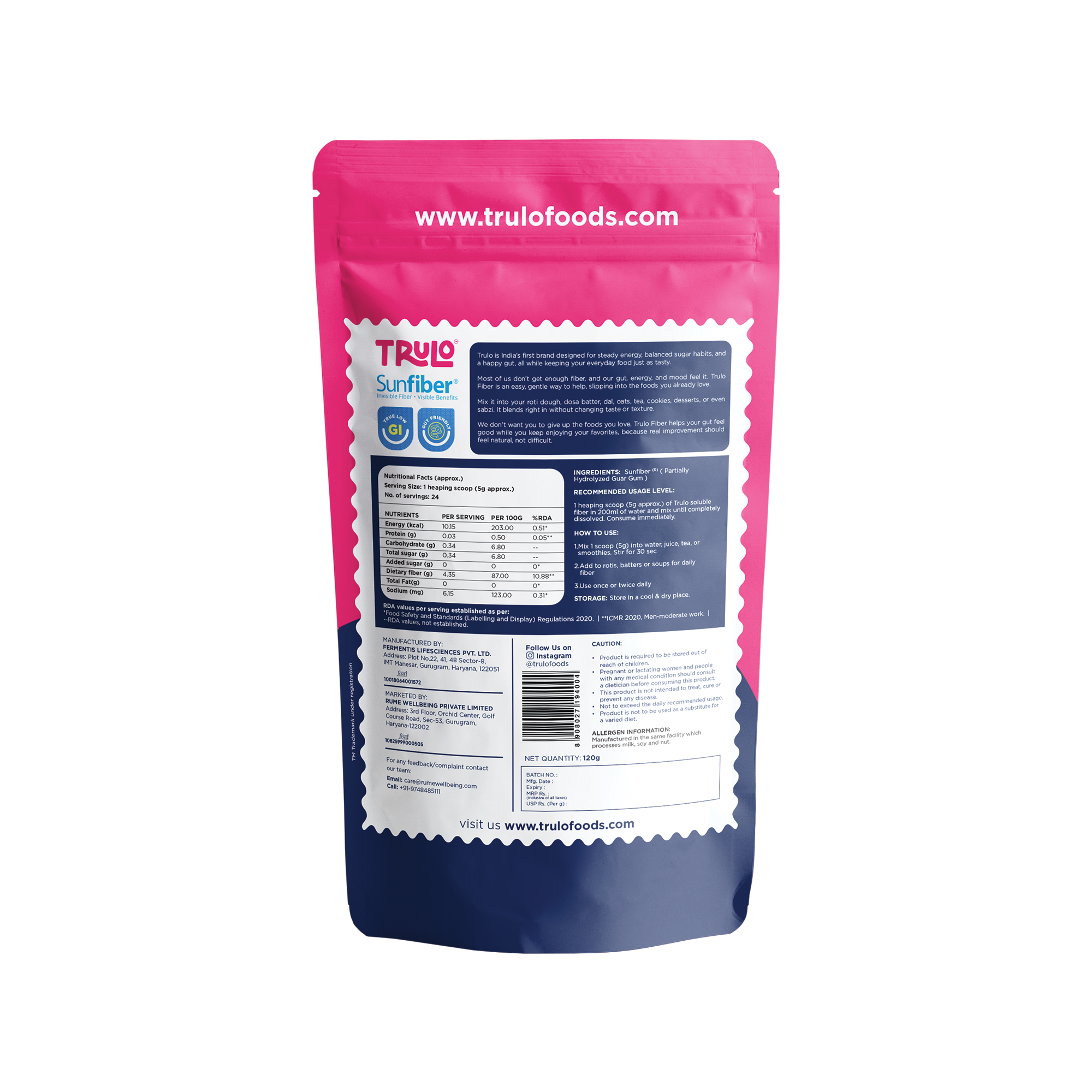 Trulo Sunfiber® Soluble Fiber – Gut Health, Cholesterol & Blood Glucose Support