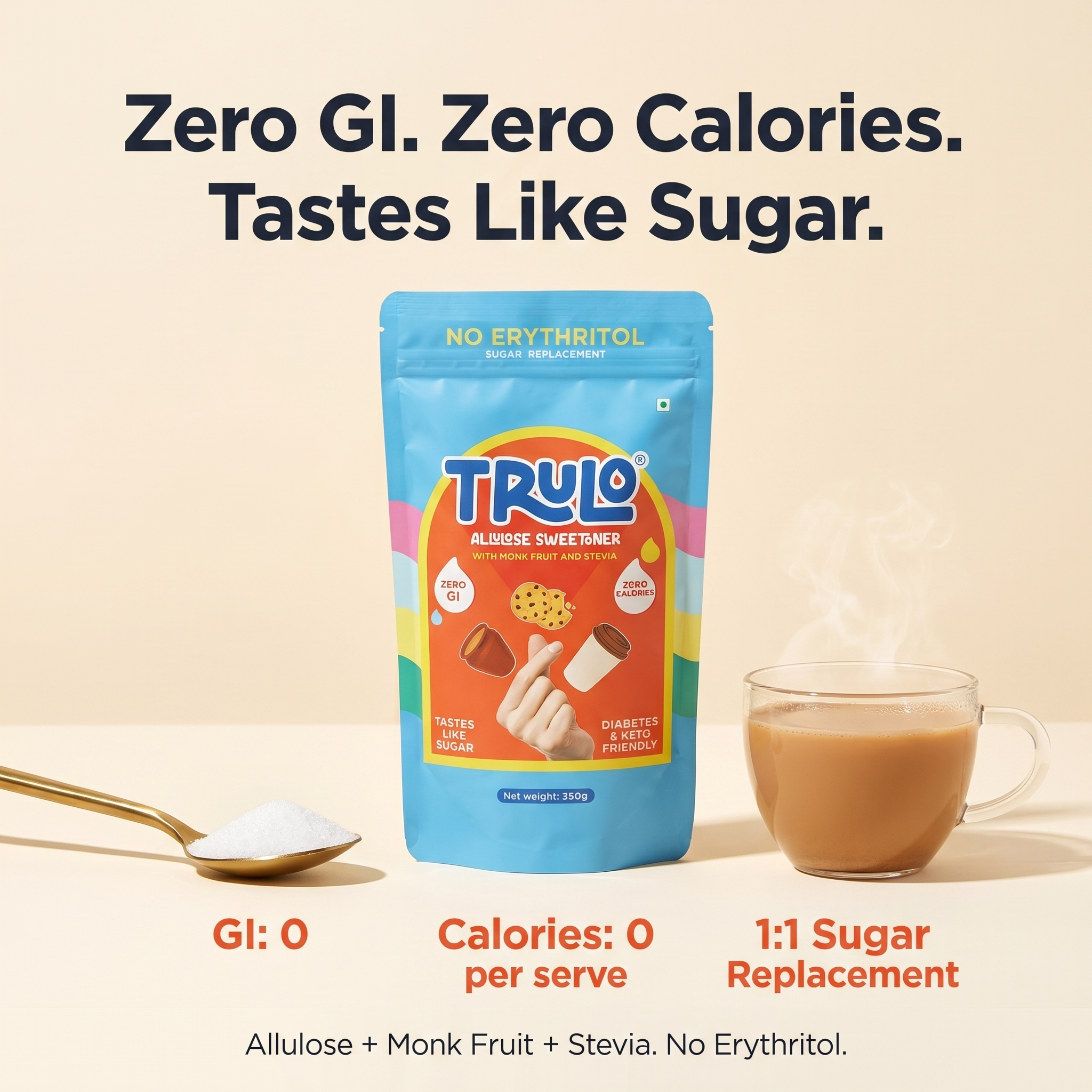 Trulo ‘No Erythritol’ Allulose Sweetener with Monk Fruit and Stevia – Low GI Sugar Alternative - Trial Pack